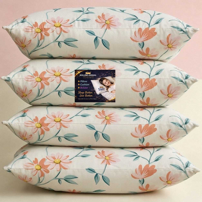 Rolling Animal Cotton Sleeping Pillow Pack of 4 Floral Premium Pillow Set(Multicolor)