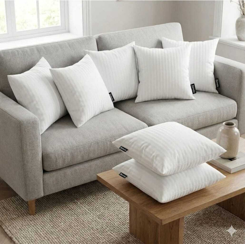 Zenvio Zenvio Microfibre Cushion Pack of 7 Solid Luxury Comfort Series(White) - Flipkart Deal