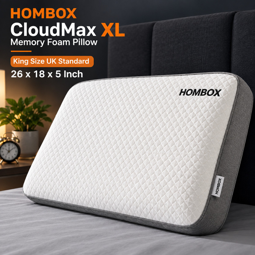 HOMBOX Memory Foam Orthopaedic Pillow Pack of 1 Geometric Memory Foam Pillow (King Size) Size -26x18x5 Inch(White)