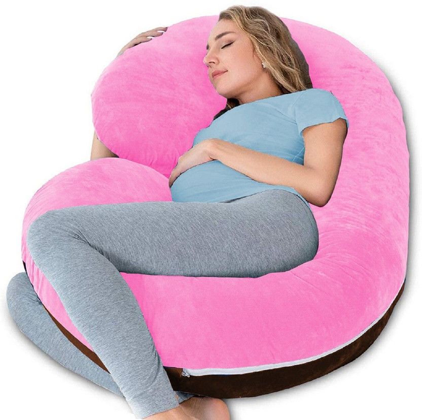 Daddy Cool Microfibre Pregnancy Pillow Pack of 1 Solid velvet C shaped Reversible(Pink, Brown)