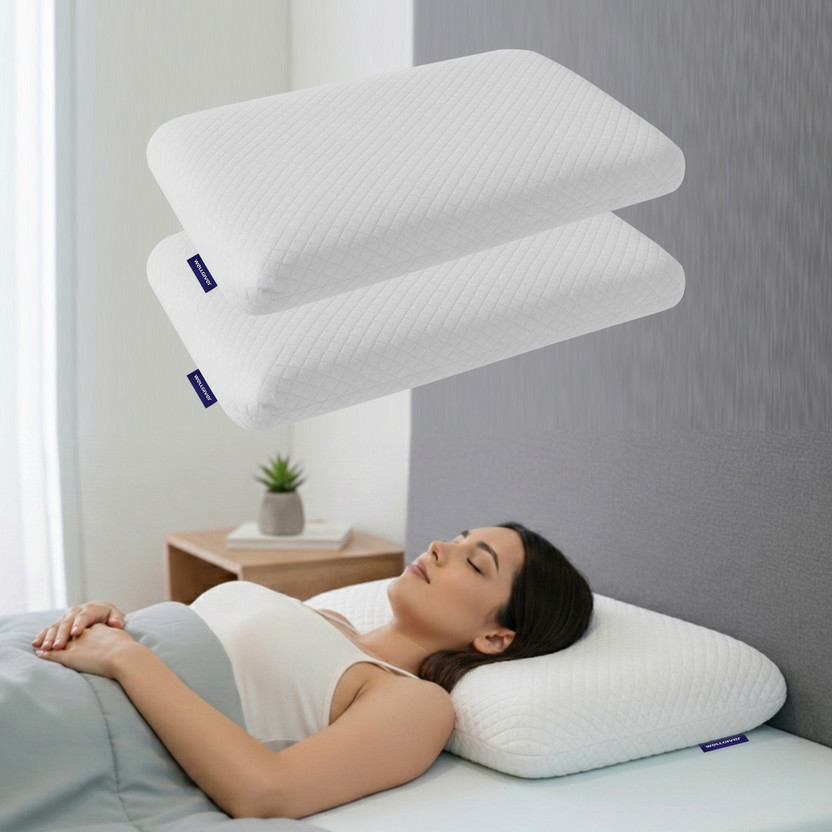 WELLGIVER Memory Foam Sleeping Pillow Pack of 2 Geometric Luxury(White)