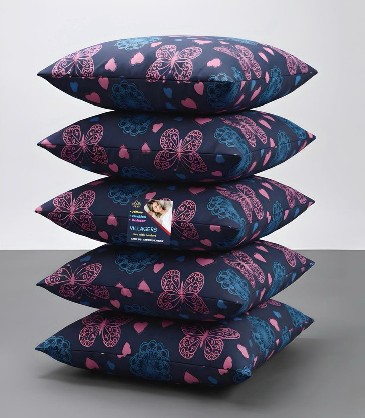 VILLAGERS Microfibre Cushion Pack of 5 Geometric Premium Cushion Set | (16x16 inch)(Dark Blue)