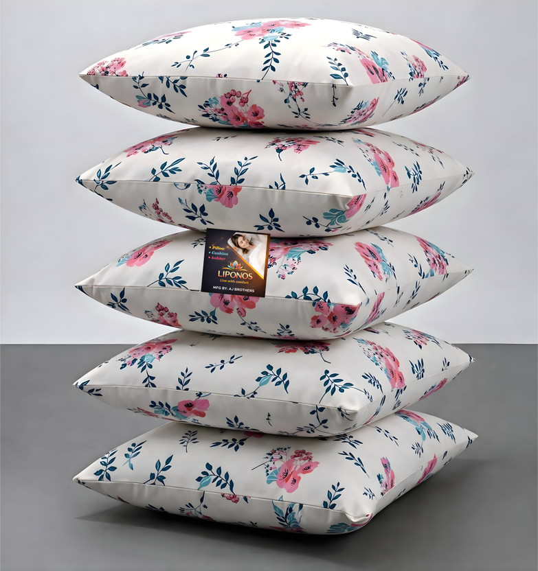 LIPONOS Microfibre Cushion Pack of 5 Floral Premium Cushion Set (16x16 inch)(Multicolor)