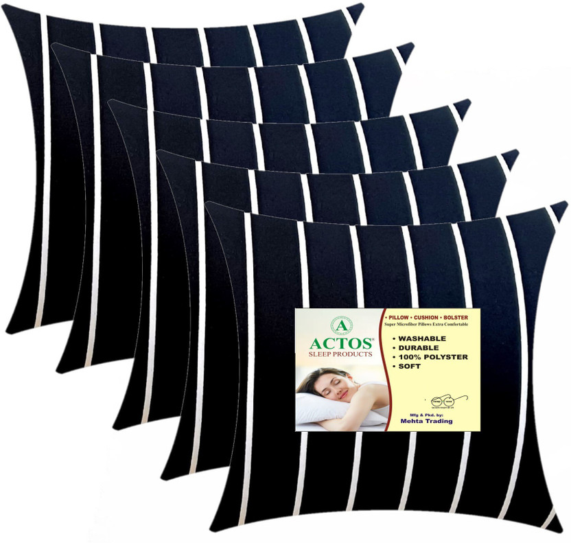 ACTOS Microfibre Cushion Pack of 5 Stripes(White, Black)