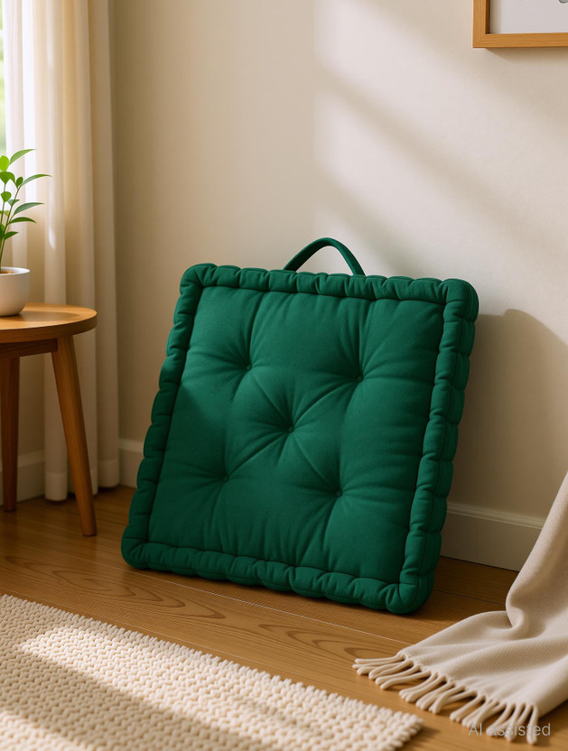 maatrikaa Cotton Floor Cushion Pack of 1 Solid Square-Tatami Cushion for Meditation, Reading, Sitting Room(18x18 Inch)(Green)