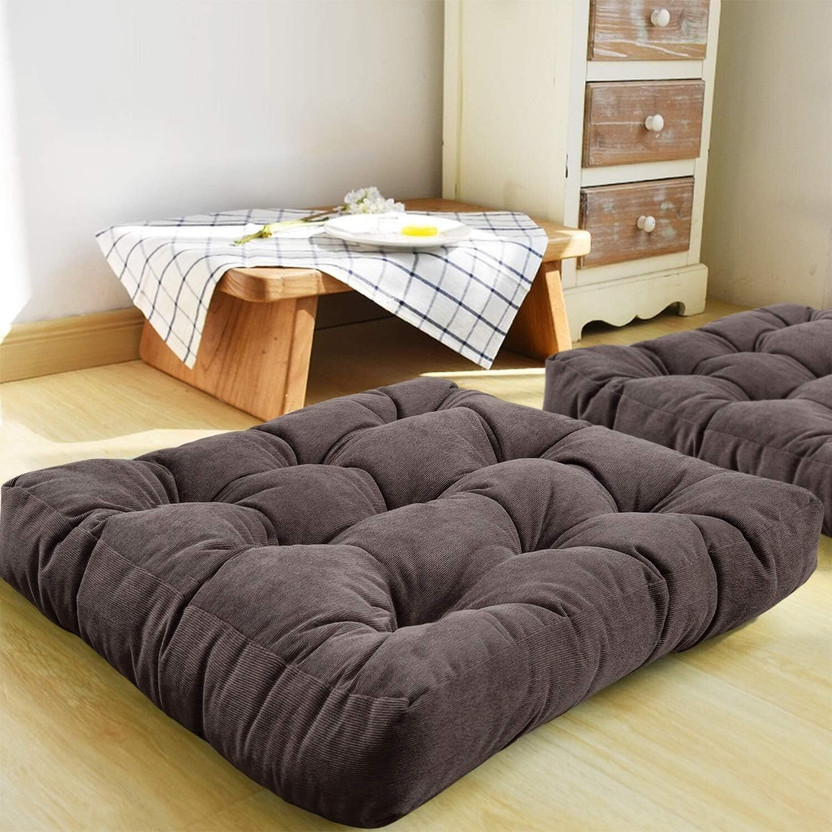 aeTHEric Microfibre Floor Cushion Pack of 1 Solid(Dark Grey)