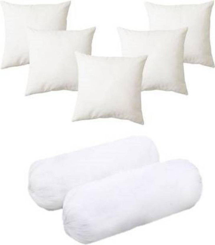 BOUGEONS Microfibre Bolster Pack of 7 Stripes 2 Bolester 5 Cushion(White)