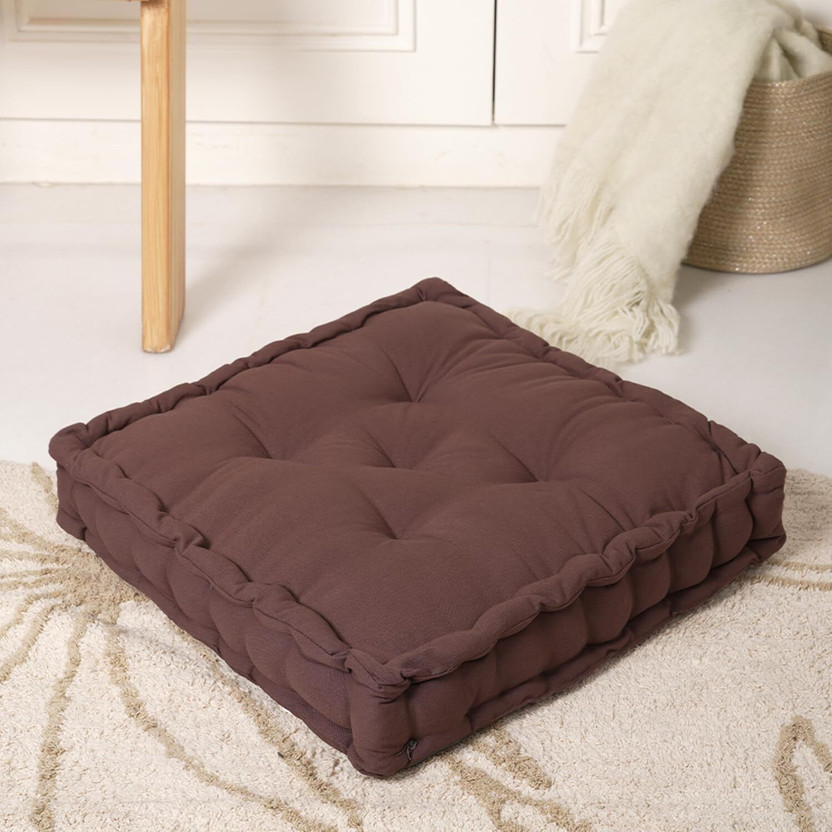 AllysaLiving Cotton Floor Cushion Pack of 1 Solid Comfortable(Brown)