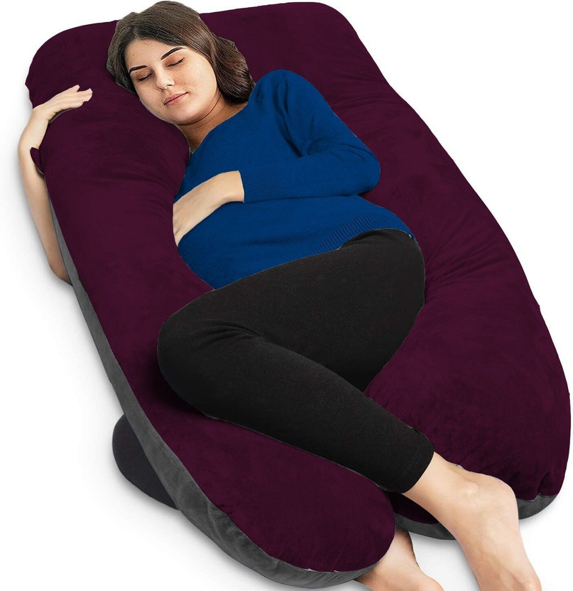 Daddy Cool Microfibre Pregnancy Pillow Pack of 1 Solid velvet U shaped Reversible(Wine, Grey)