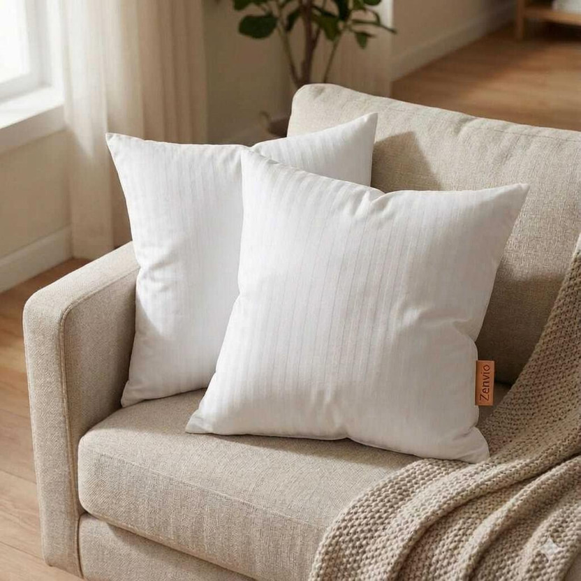 Zenvio Microfibre Cushion Pack of 2 Solid Luxury Comfort Series(White)