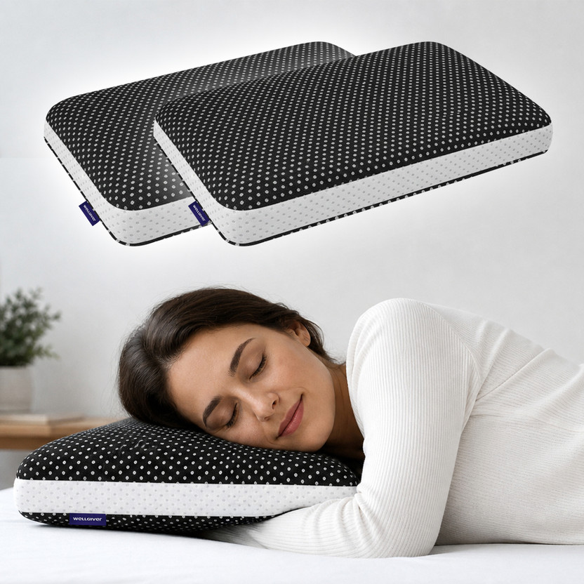 WELLGIVER Memory Foam Sleeping Pillow Pack of 2 Geometric Luxury(White, Black)