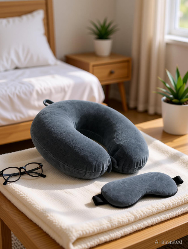 J S R Polyester Fibre Travel Pillow Pack of 1 Abstract Fashion(Grey)