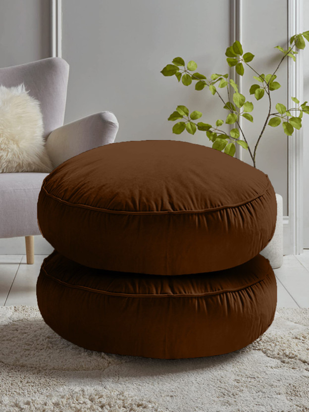 Softlife Microfibre Floor Cushion Pack of 2 Solid Round Cushion Pillow For Tub, Car, Office, Chair, Balcony, Bedroom, 40 x 40 cm(Brown)