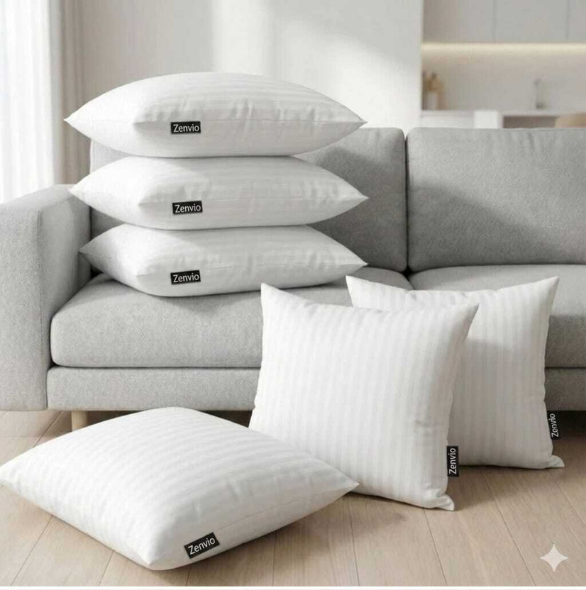 Zenvio Microfibre Cushion Pack of 6 Solid Luxury Comfort Series(White)