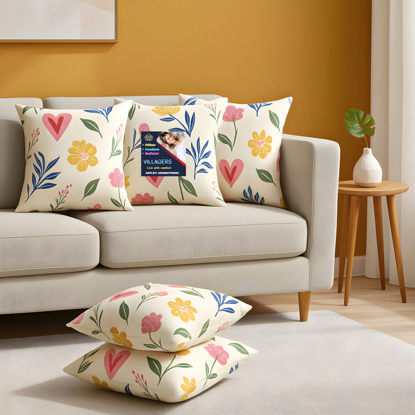 VILLAGERS Microfibre Cushion Pack of 5 Floral Premium Cushion Set | (16x16 inch)(Multicolor)