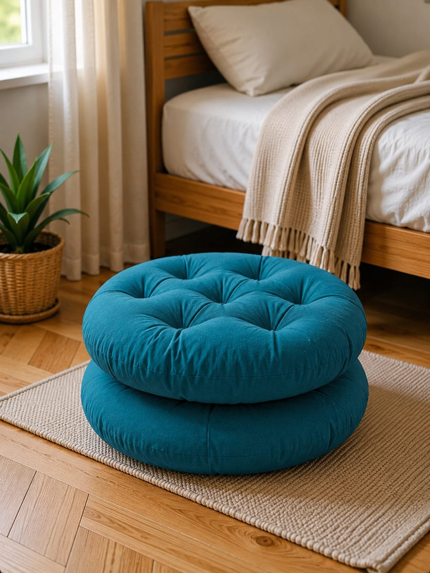 SANJU BROTHER Microfibre Chair Pad Pack of 2 Solid(Blue)