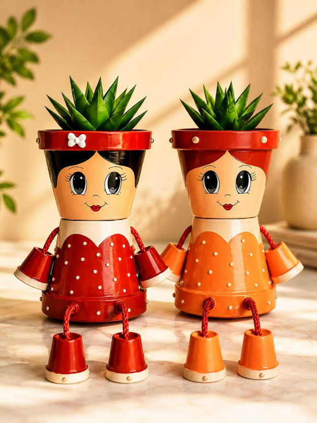 abhu Cute Succulent Planters | Creative DIY Home & Garden Decor Plant Container Set(Pack of 2, Plastic)