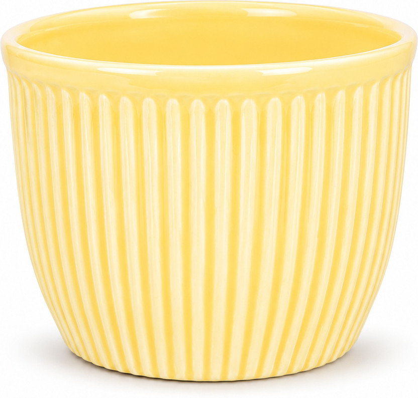 SajaoStore Yellow Ribbed Ceramic Pot – Modern Indoor Plant Planter Plant Container Set(Ceramic)