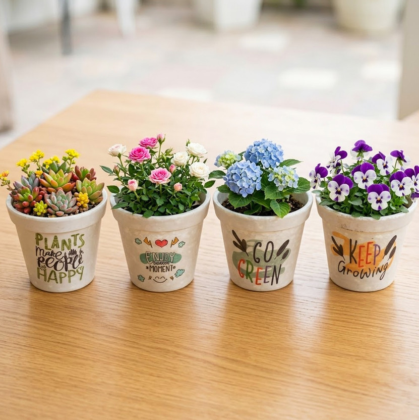 Garden Deco Durable Melamine Pot Set of Four Stylish Kitchen Storage Containers Plant Container Set(Pack of 4, Plastic)