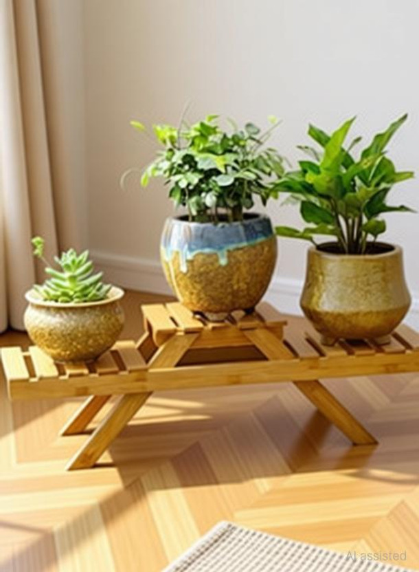 Giftoshopee 2-Tier Plant Display Stand Wood Planter Shelves Pot Shelf Storage Rack Unit for Indoor Balcony Living Room Office Outdoor Garden Greenhouse Plant Container Set (Wood) Plant Container Set(Wood)
