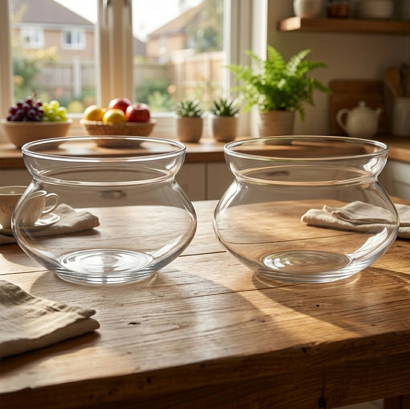 GIRISHA TRADERS Glass Bowl Vase Planter for Indoor Plants Hydroponic Setup Plant Container Set(Pack of 2, Glass)
