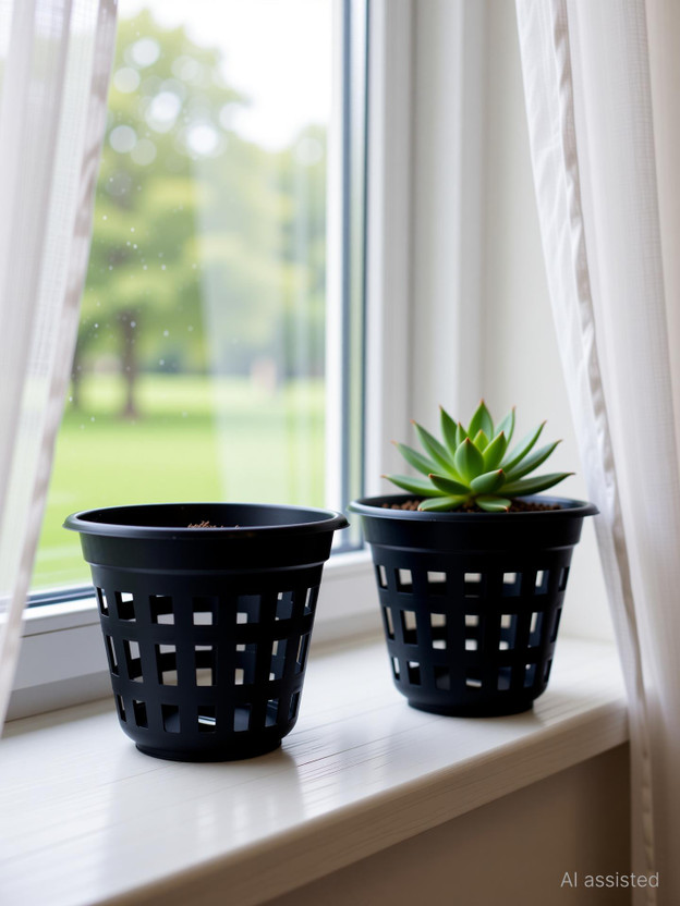 GEMPLAST by GEMINI PLASTICS Flora Planters (6Inch) Plastic Hydroponic/Orchid Pots Black-U.V Protected Netted Garden Planter-for Both Indoor and Outdoor Gardening- 4 Plant Container Set(Pack of 4, Plastic)