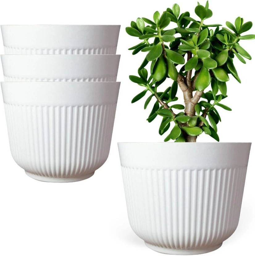 IMAGINEA 12 Inch Planter Lightweight Indoor Outdoor Plastic Plant Pot for Herbs & Flowers Plant Container Set(Pack of 4, Plastic)