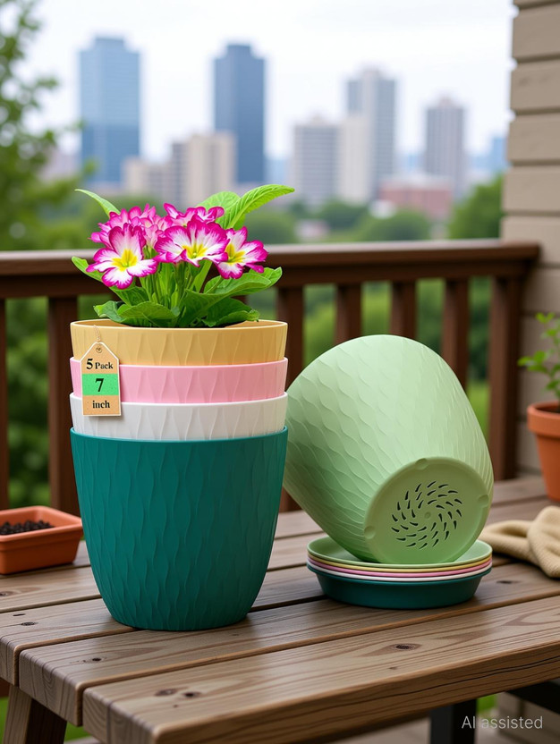 Stylex Store Flower Pots for Home Decoration, Indoor Plant Pots, Gardening Pots Plant Container Set(Pack of 5, Plastic)