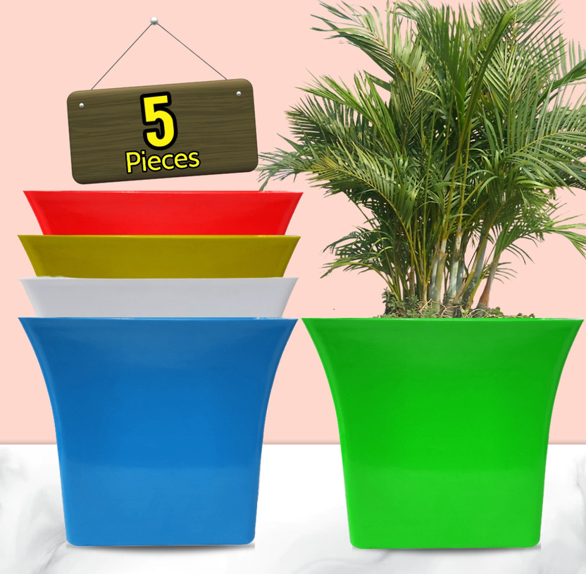 Nursery Hub (Pack of 5) Heavy Duty Plastic Square Design 8 inch Top Planters Pots Plant Container Set(Pack of 5, Plastic)