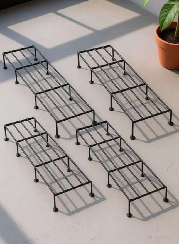 Hs Retail Modern Indoor & Outdoor Iron Planter Stand/Flower Shelf Display Rack Holder For Garden/Balcony/Home Decor/Flower Pot Stand for Corner Display/Window Planted Stand (23.5"x9"x4") Plant Container Set(Pack of 4, Metal)