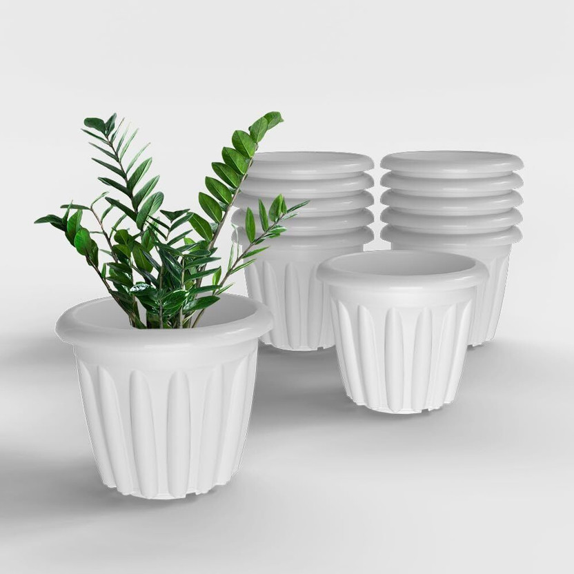 DECORWAY Flower Pots with tray for Home & Decoration Planters,Terrace,Garden Etc Plant Container Set(Pack of 5, Plastic)