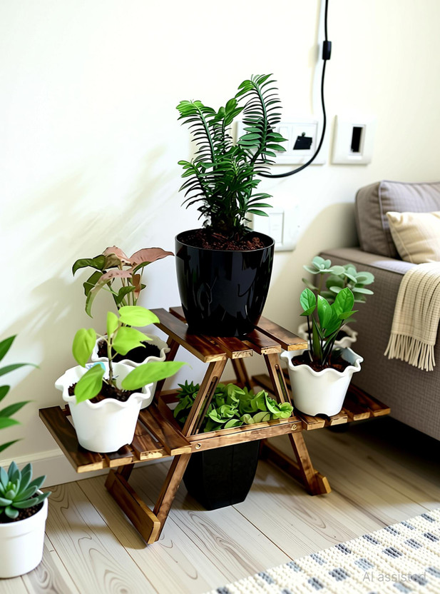 CREATIVE SKILLS Wooden Plant Stand with 3 Desks/Living Room Side Garden Out door plant stand Plant Container Set(Wood)