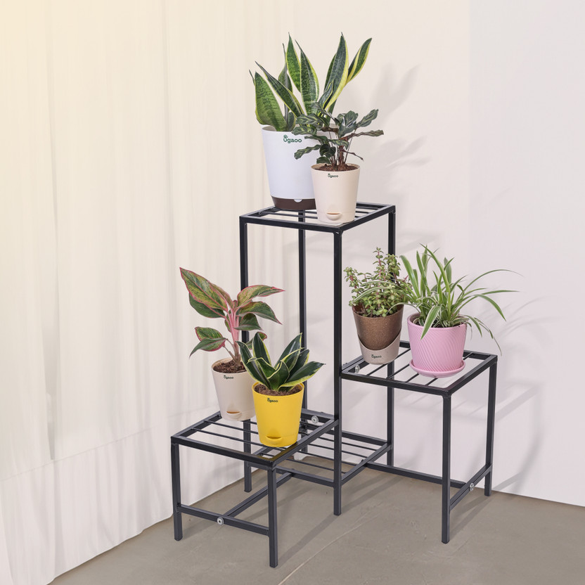 UGAOO 4-Tier Corner Plant Stand Decorative Pot Stand for Indoor and Outdoor Use Plant Container Set(Metal)