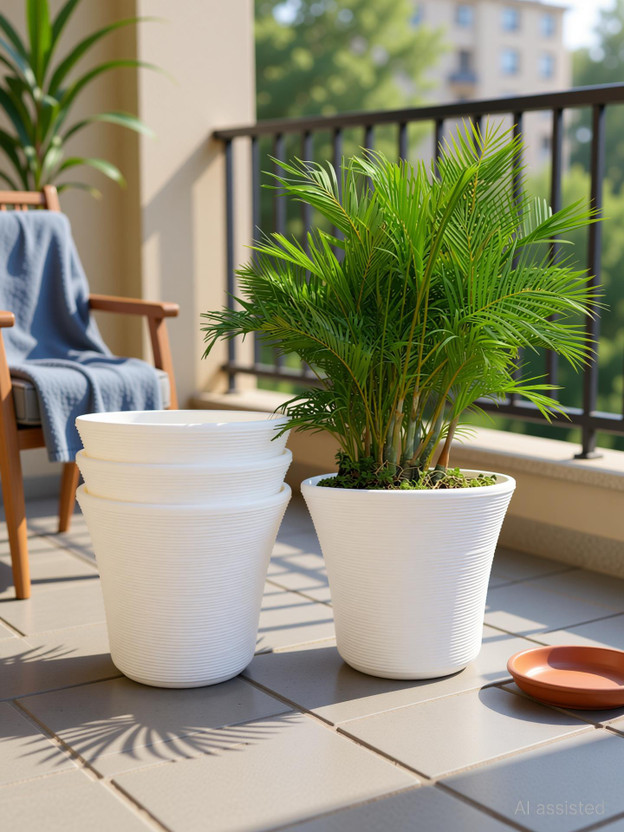 Nursery Hub (Pack of 4) Heavy 10 inch Dia. and 9 inch Height White Planters Pots Plant Container Set(Pack of 4, Plastic)