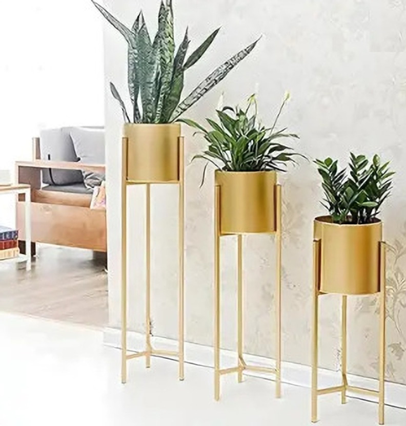 IndiaCraftHouse Flower Stands Planter for Bedroom Planter Stand Plant Container Set(Pack of 3, Metal)