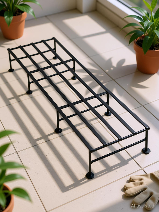 Hs Retail Modern Indoor & Outdoor Iron Planter Stand/Flower Shelf Display Rack Holder For Garden/Balcony/Home Decor/Flower Pot Stand for Corner Display/Window Planted Stand (23.5"x9"x4") Plant Container Set(Plastic)