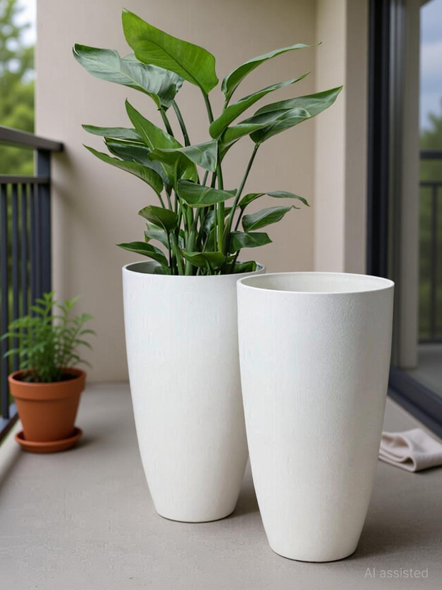 PlantiQue Tower Pot 14 inch Flower Pots for Home,Office & Garden Balcony Plant Container Set(Pack of 2, Plastic)