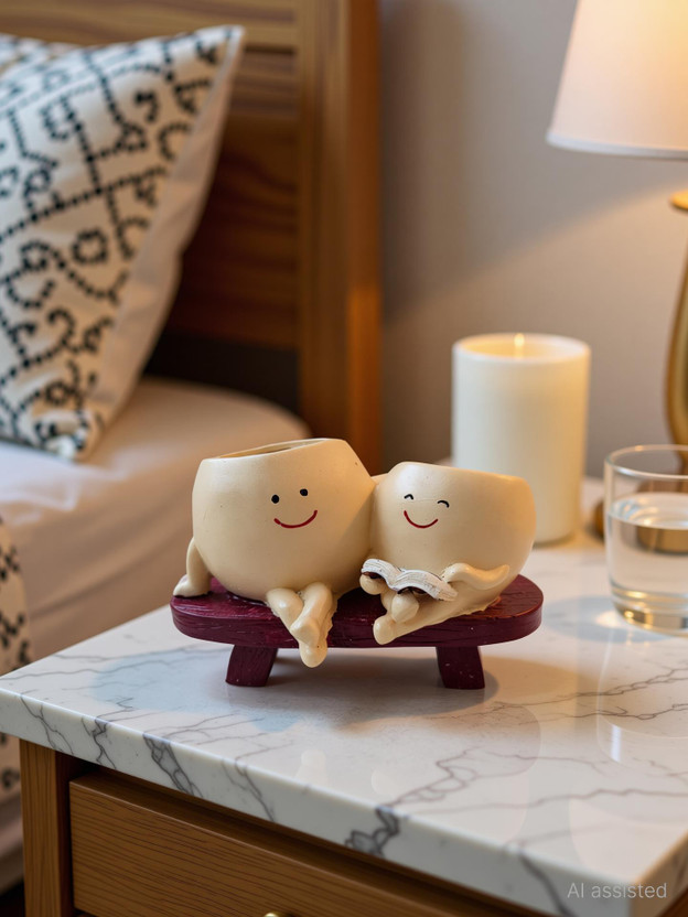 Decovings Charming Couple Bench Planter|Add Beauty to Your Home or Gift to Someone Special Plant Container Set(Poly-Resin)