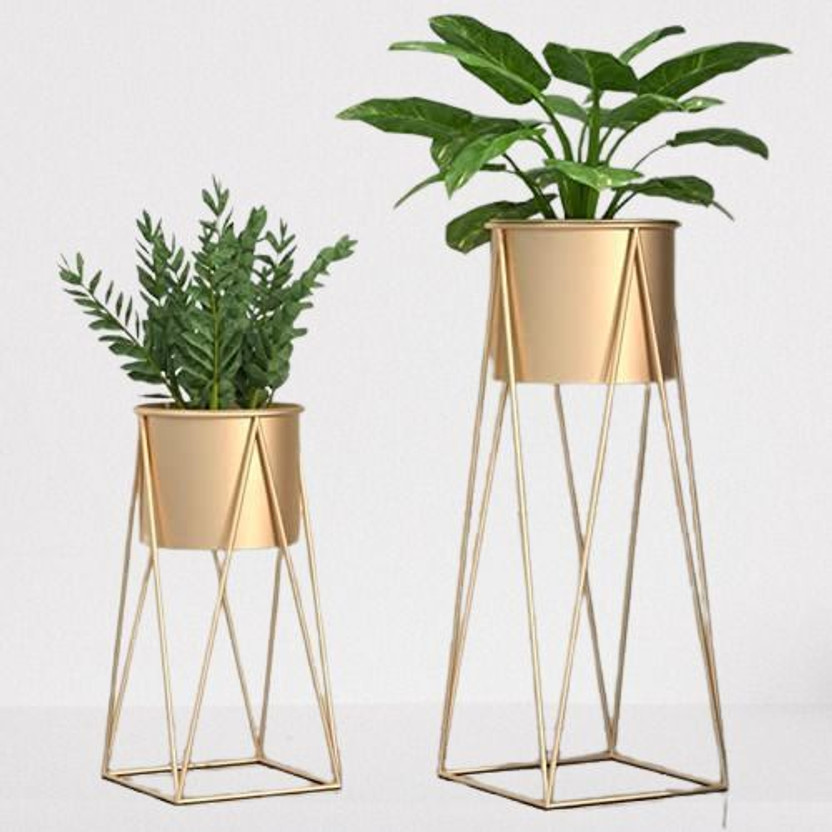 FNF Creation Set of 2 Plant Pot Stands with Matching Pots Plant Container Set(Pack of 2, Metal)