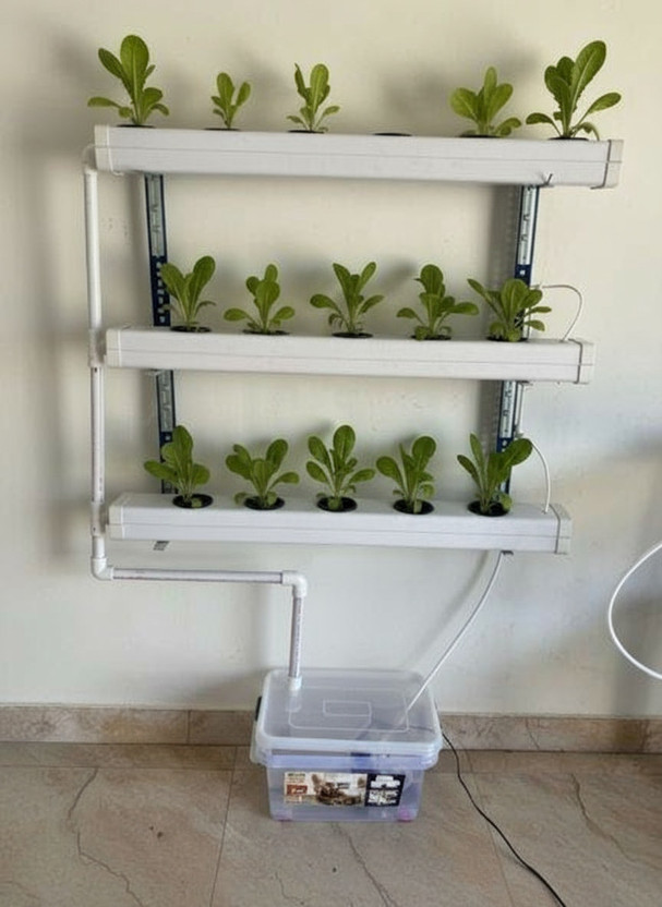 NatureNestTreasures HydroGrow 3 Row Hydroponic NFT System Steel Frame 18 Planter Indoor Outdoor Kit Plant Container Set(Metal)