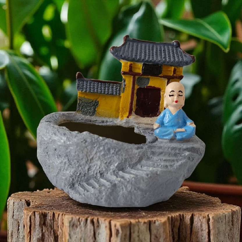 Decovings Monk House Planter | Peaceful Resin Pot for Desk, Garden & Indoor Decoration Plant Container Set(Poly-Resin)