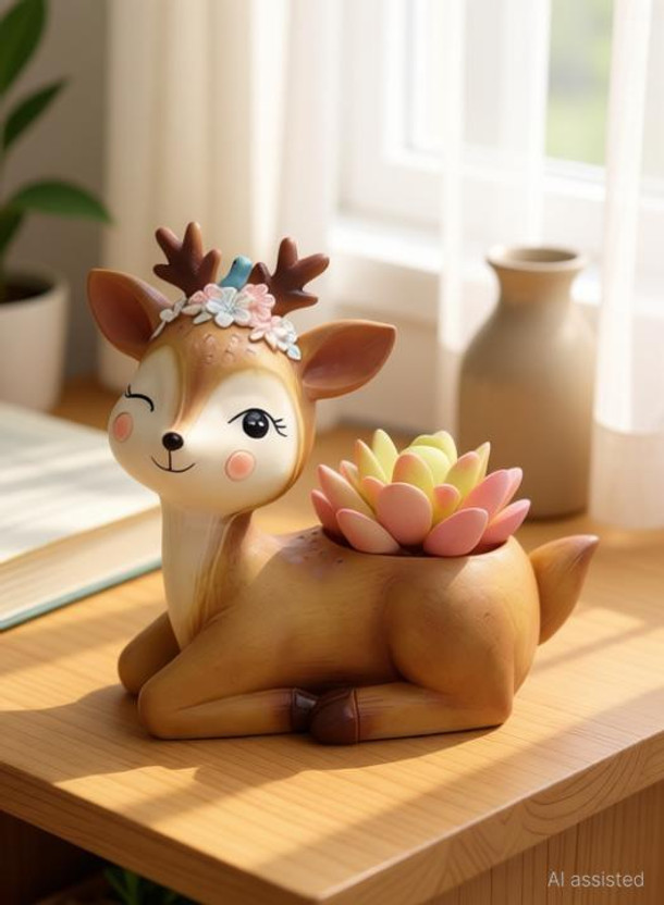 Beebom Craft Handcrafted Resin Deer Succulent Planter Pots Flower Pot Creative Animal Home and Garden Decor MD-001(Plant Not Included) Plant Container Set(Ceramic)
