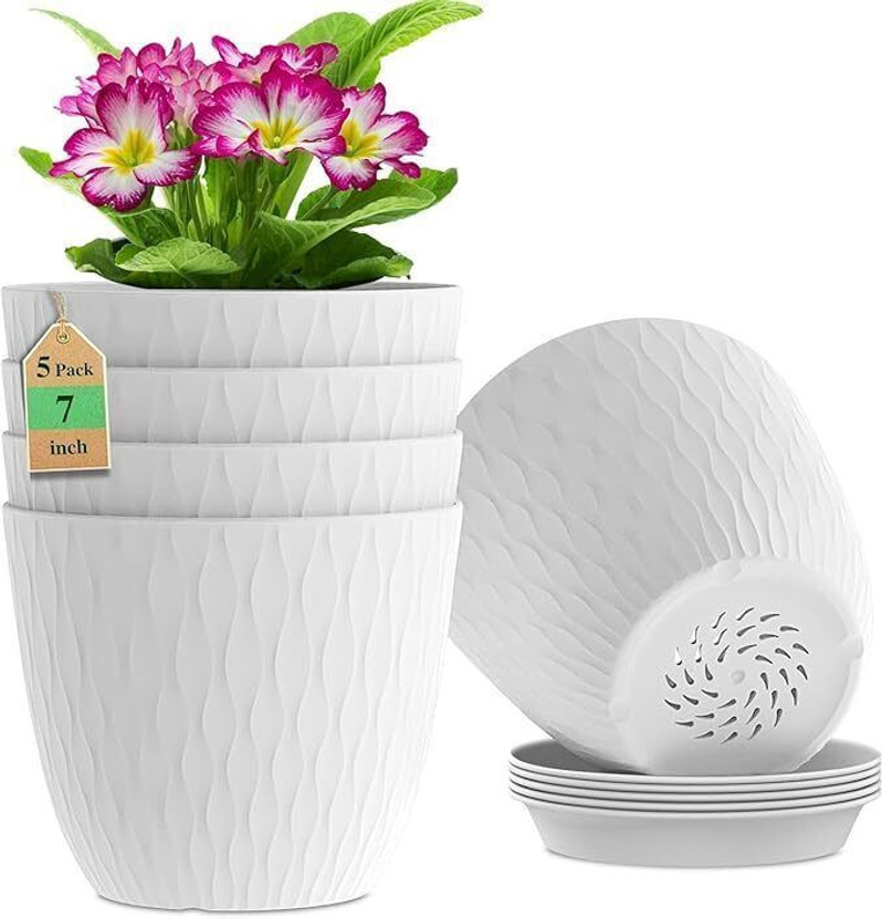 Vrajpolyplast Plastic Round Flower Pots for Home Planters, Terrace, Garden Indoor & Outdoor Plant Container Set(Pack of 5, Plastic)