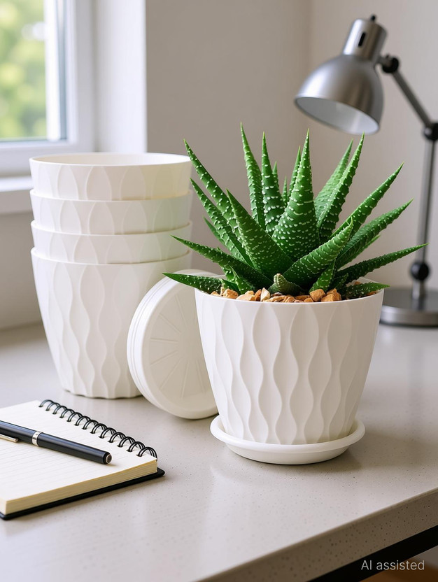 Stylex Store (White) Flower Pots for Home Decoration, Indoor Plant Pots, Gardening Pots Plant Container Set(Pack of 5, Plastic)