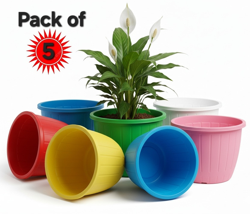 Nursery Hub Heavy Duty UV treated 10 inch dia. big flower plant pots gamla gardening Plant Container Set(Pack of 5, Plastic)