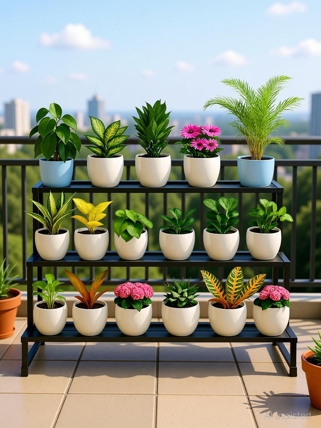 ABC Multi-Tier Metal Plant Stand Modern Indoor/Outdoor Plant Container Set(Metal)