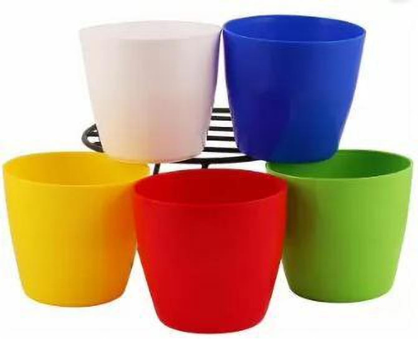 Besttrader Cool Pot 5 Pieces 4 Inches Multicolor Plant Container Set(Pack of 5, Plastic)