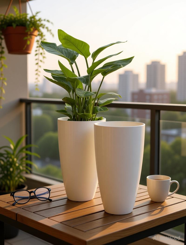 Gamlakart Tower Pot 14 inch Flower Pots for Home Office Garden Balcony Plant Container Set(Pack of 2, Plastic)
