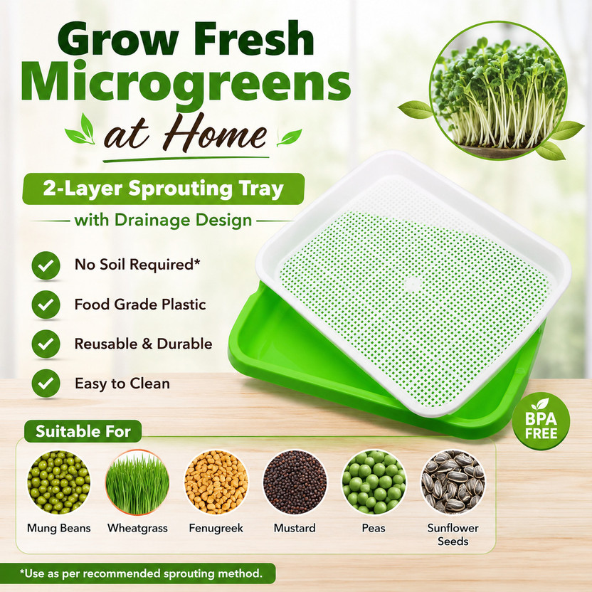DIOXIT Micro Greens Growing Seed Sprouting Tray Kit Germinating for Healthy Wheatgrass Plant Container Set(Pack of 3, Plastic)