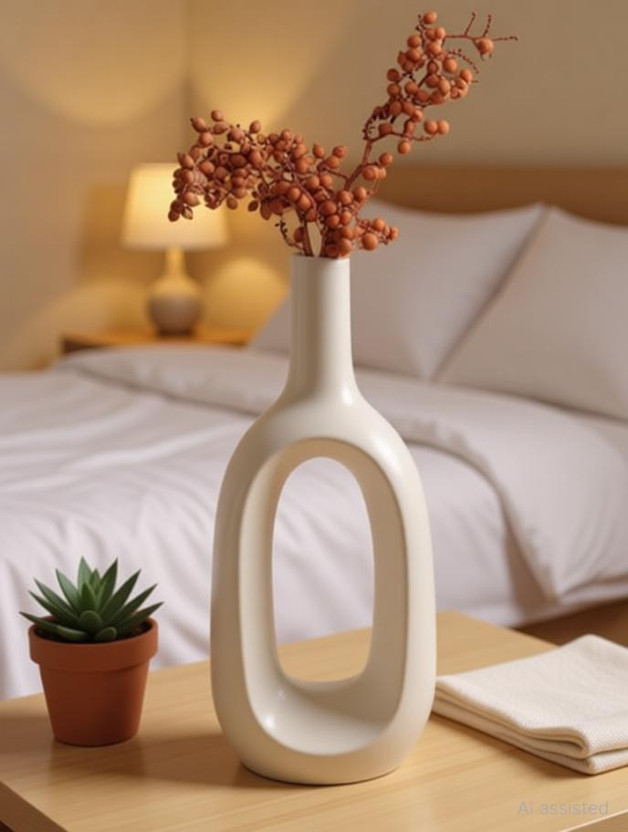 Nayi Umang Ceramic white Vase Bedroom/Living Room Vase paka of 1 Plant Container Set(Ceramic)